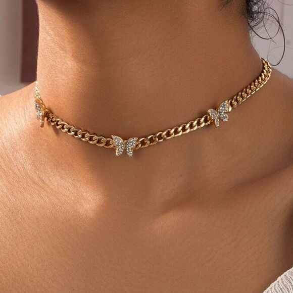 Elegant Gold Butterfly Choker Necklace A1322 - Picture 1 of 3